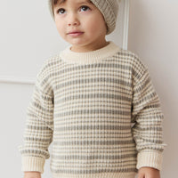 Leon Jumper - Harvest Stripe Moss/Cassava Childrens Jumper from Jamie Kay USA