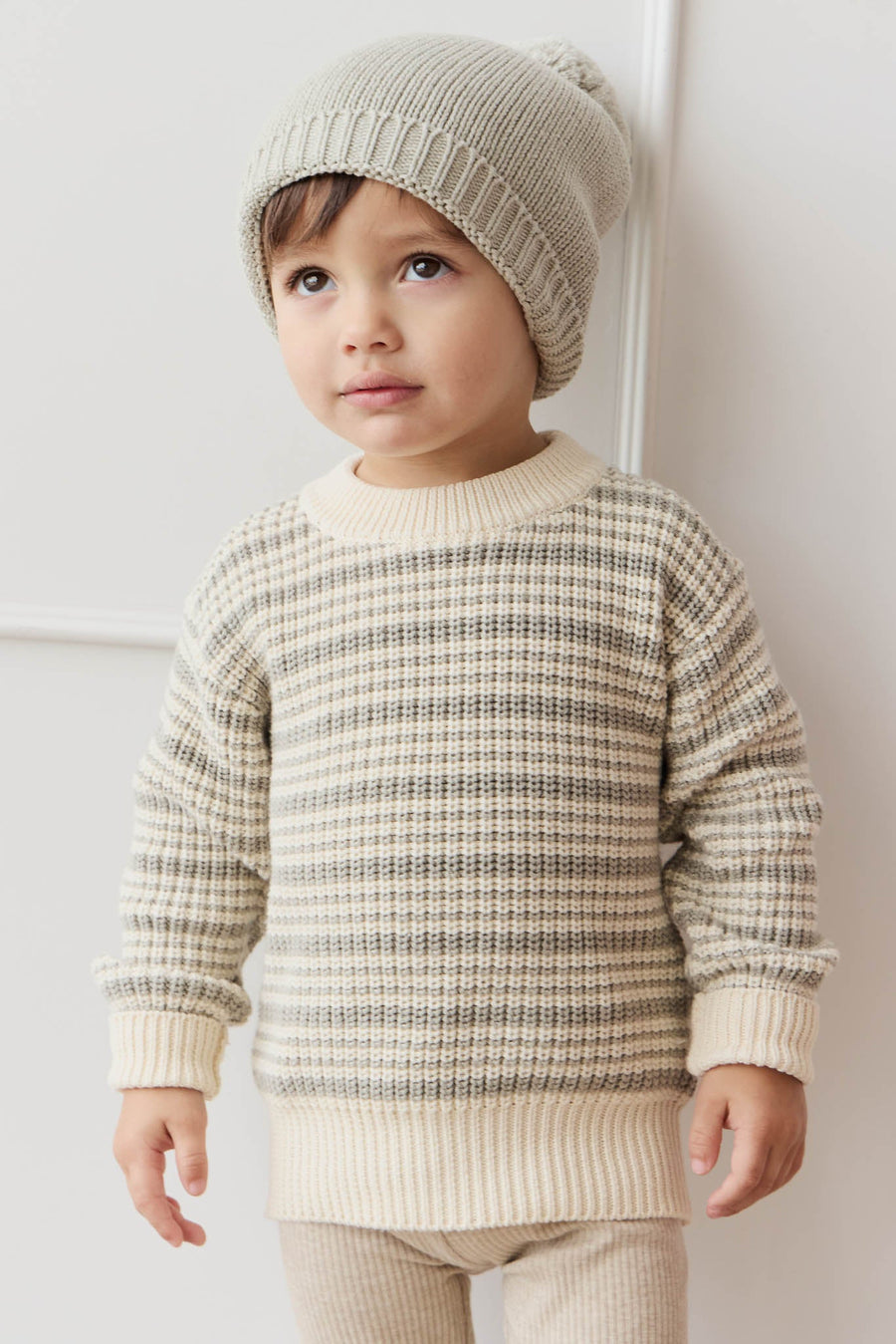 Leon Jumper - Harvest Stripe Moss/Cassava Childrens Jumper from Jamie Kay USA