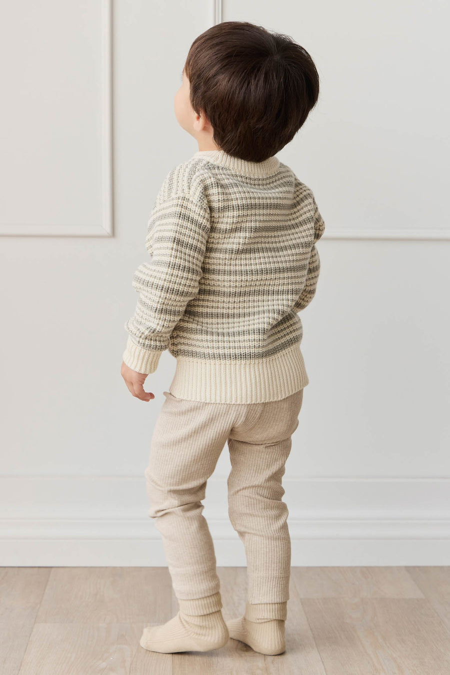 Leon Jumper - Harvest Stripe Moss/Cassava Childrens Jumper from Jamie Kay USA