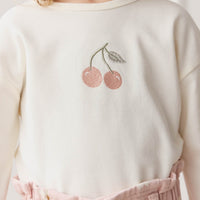 Pima Cotton Arnold Long Sleeve Top - Parchment Petite Cherry Childrens Top from Jamie Kay USA