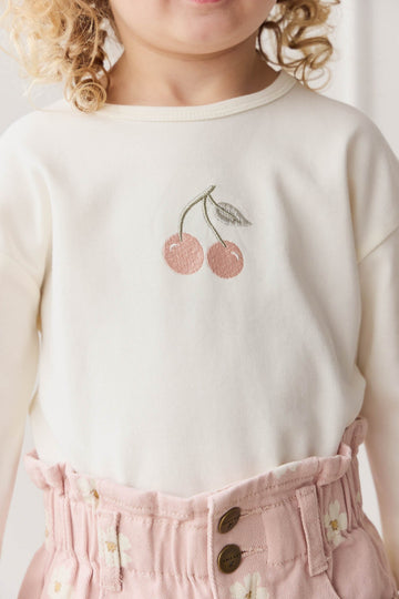 Pima Cotton Arnold Long Sleeve Top - Parchment Petite Cherry Childrens Top from Jamie Kay USA