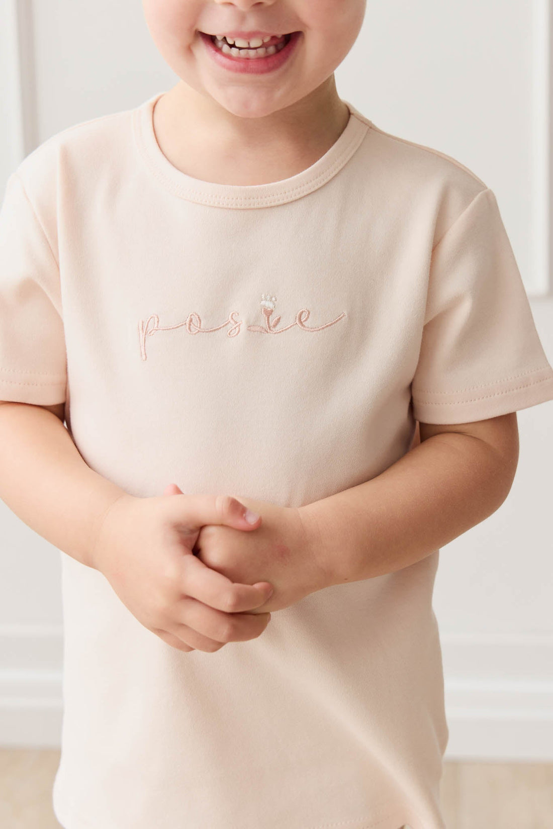 Pima Cotton Aude Oversized Tee - Ballet Pink Posie Childrens Top from Jamie Kay USA