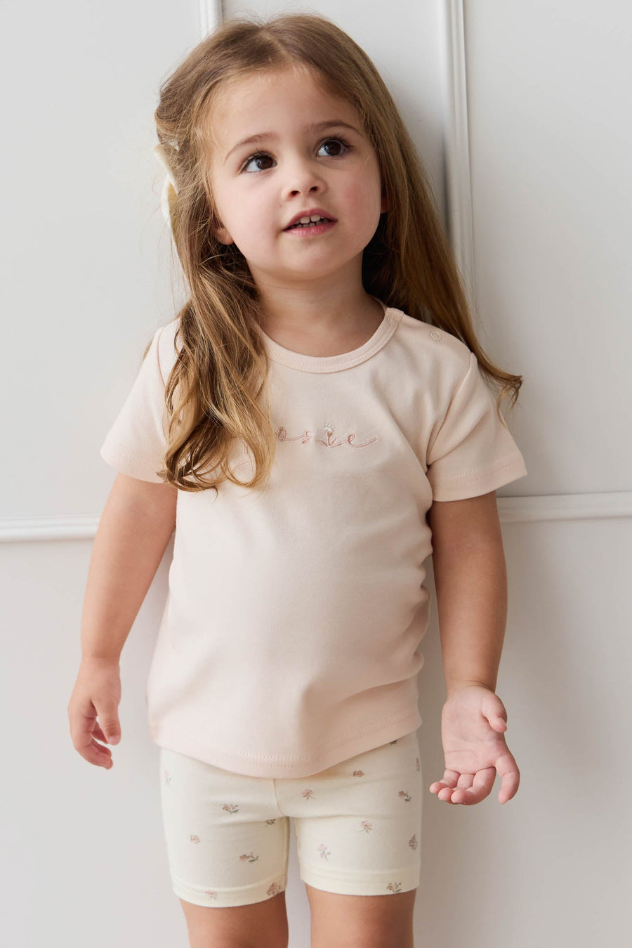 Pima Cotton Aude Oversized Tee - Ballet Pink Posie Childrens Top from Jamie Kay USA