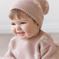 Addison Beanie - Frankie Knit Rose Childrens Beanie from Jamie Kay USA