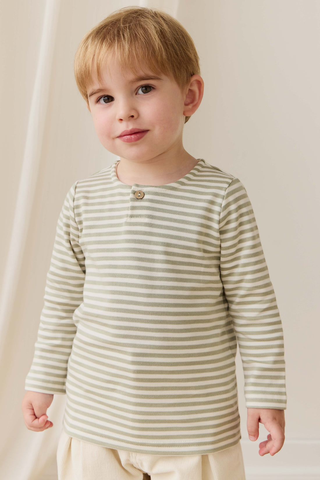 Pima Cotton Shae Top - Narrow Stripe Lichen / Cloud Childrens Top from Jamie Kay USA