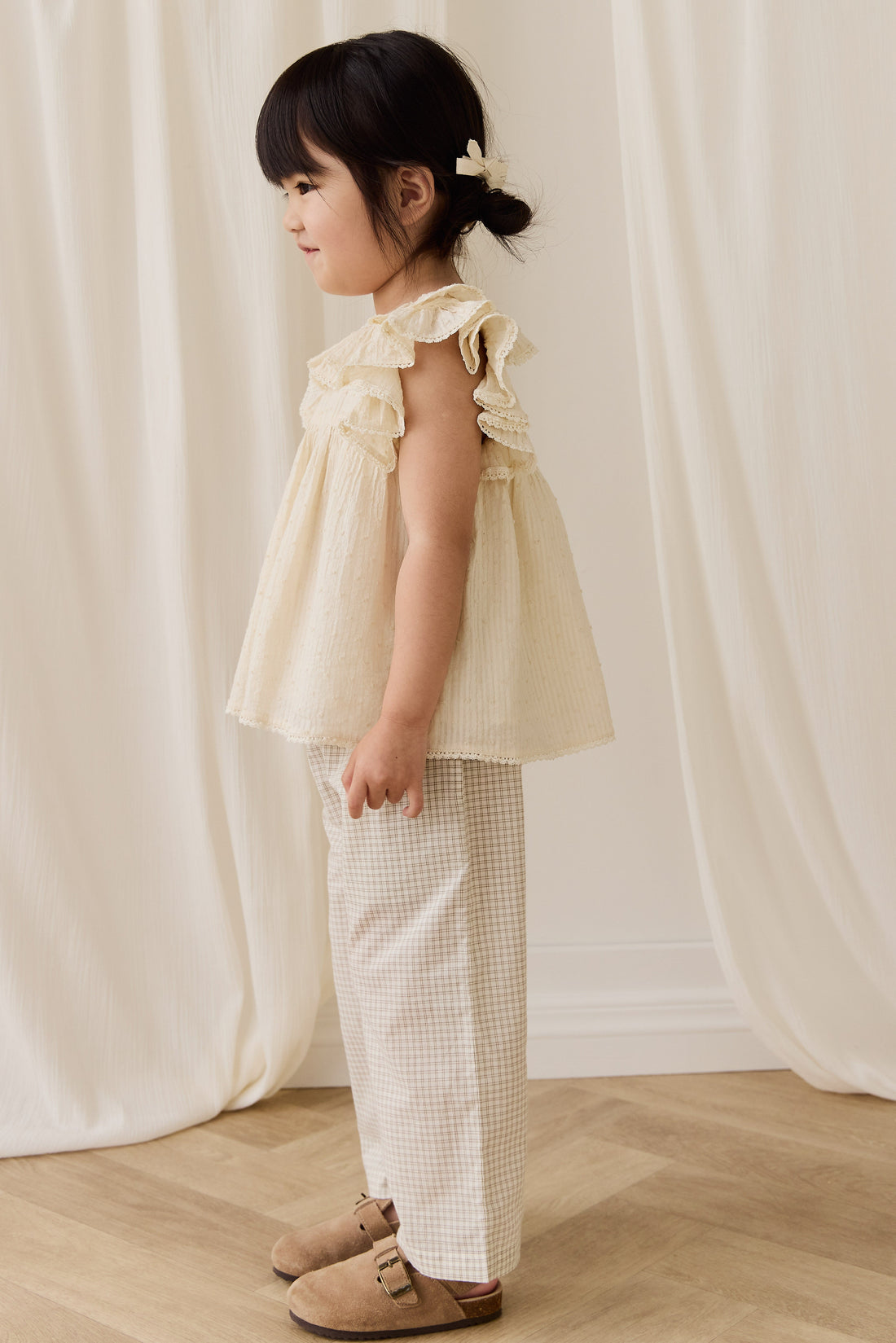 Organic Cotton Kenji Pant-Double Windowpane Check Pecan Childrens Pant from Jamie Kay USA