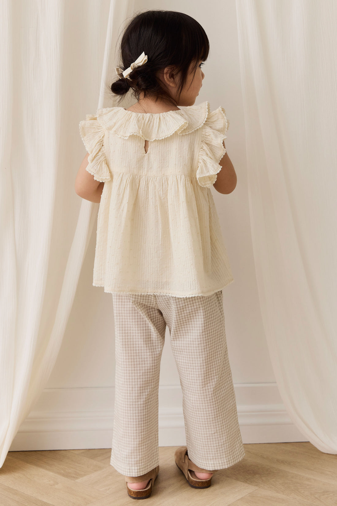 Organic Cotton Kenji Pant-Double Windowpane Check Pecan Childrens Pant from Jamie Kay USA