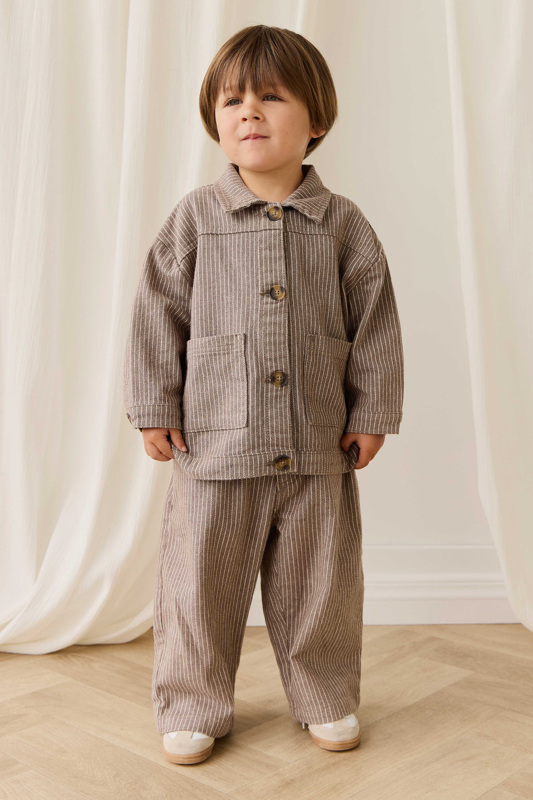 Axel Jacket-Mini Pinstripe Cassava / Iroko Childrens Jacket from Jamie Kay USA