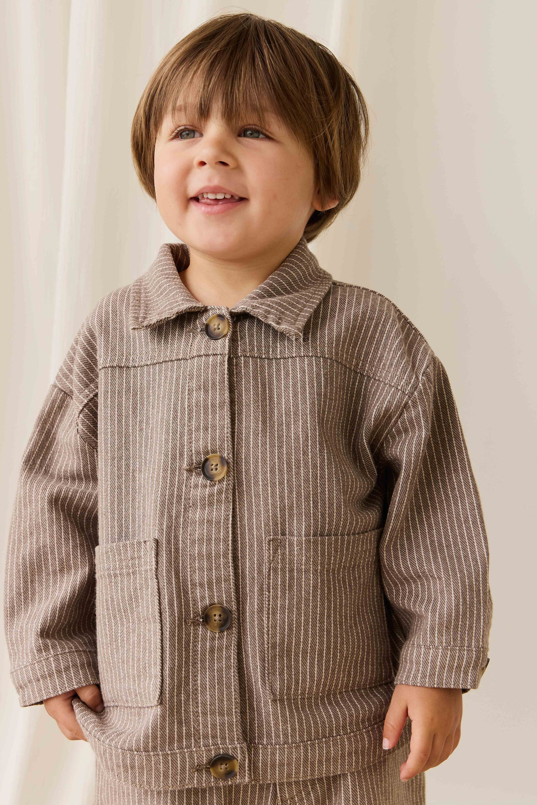 Axel Jacket-Mini Pinstripe Cassava / Iroko Childrens Jacket from Jamie Kay USA