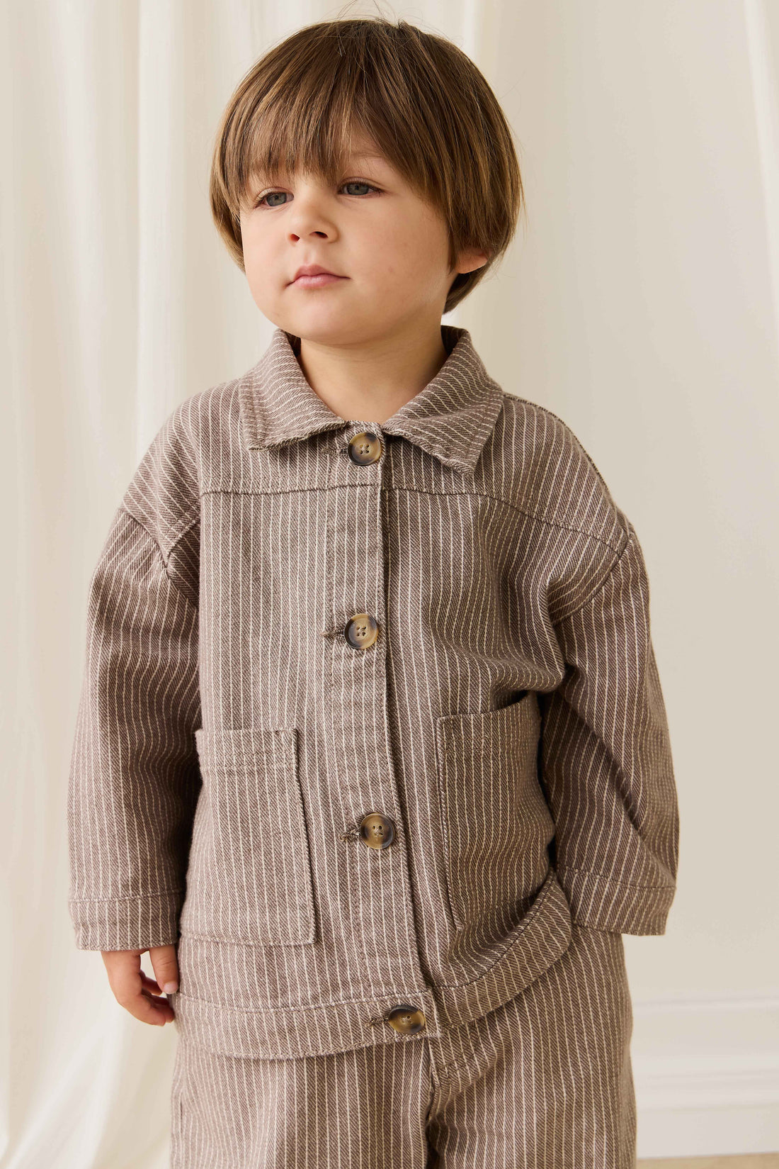 Axel Jacket-Mini Pinstripe Cassava / Iroko Childrens Jacket from Jamie Kay USA