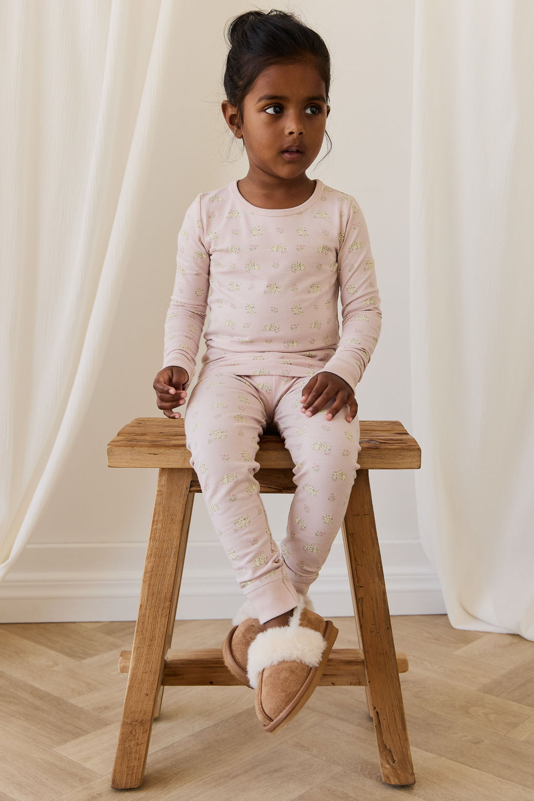 Organic Cotton Jude Long Sleeve Pyjama Set - Moon Floral Mauve Childrens Pyjamas from Jamie Kay USA