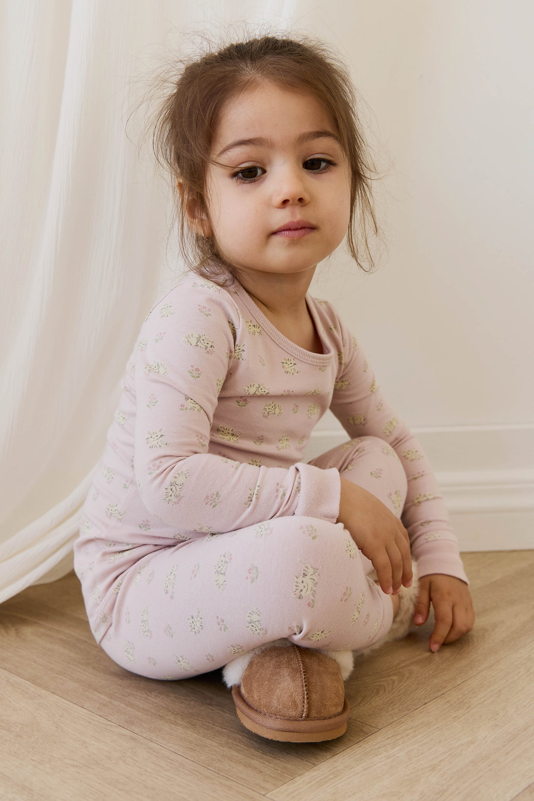 Organic Cotton Jude Long Sleeve Pyjama Set - Moon Floral Mauve Childrens Pyjamas from Jamie Kay USA