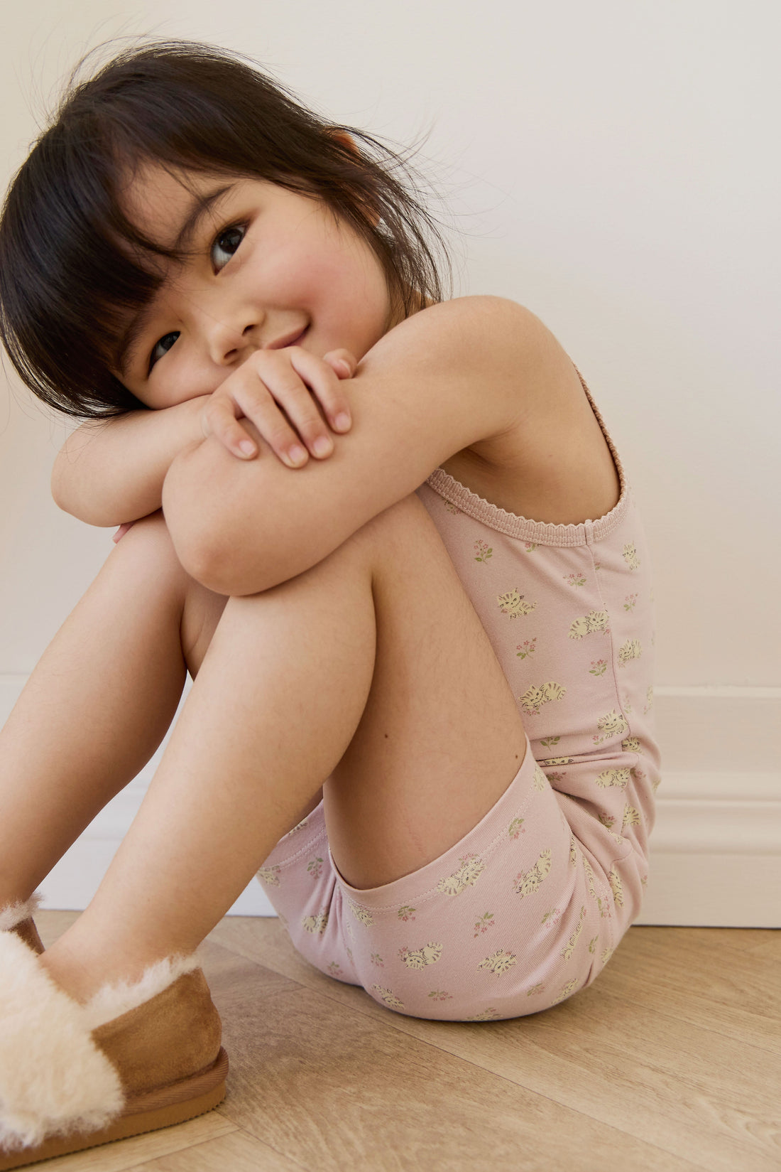 Organic Cotton Jude Singlet Pyjama Set - Moon Floral Mauve Childrens Pyjamas from Jamie Kay USA