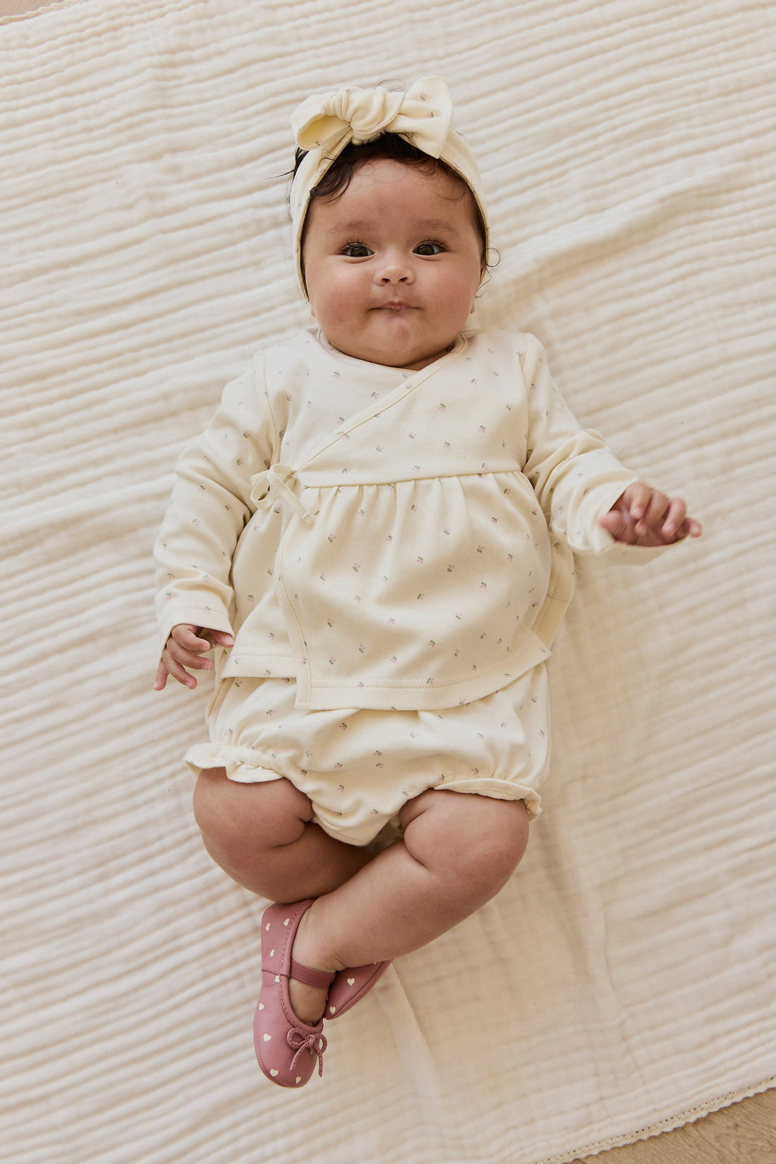 Organic Cotton Petal Wrap Top - Ditsy Cherries Childrens Top from Jamie Kay USA