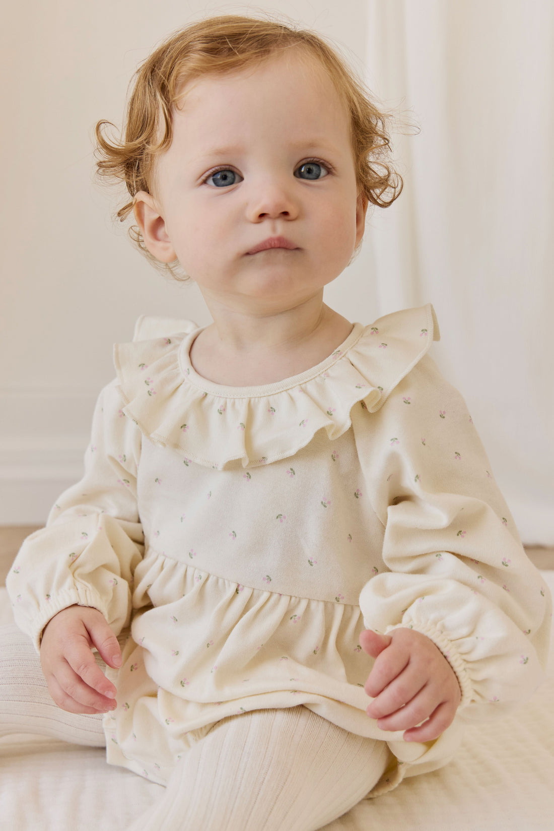 Organic Cotton Clemence Playsuit - Ditsy Cherries Childrens Playsuit from Jamie Kay USA