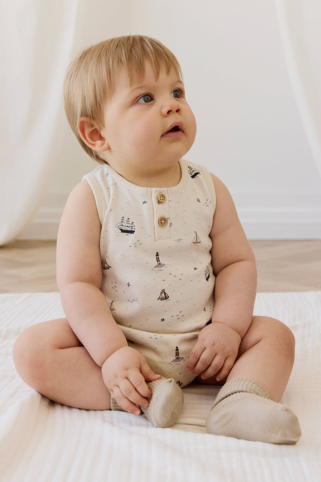 Organic Cotton Archie Playsuit-Sailing Day Childrens Playsuit from Jamie Kay USA