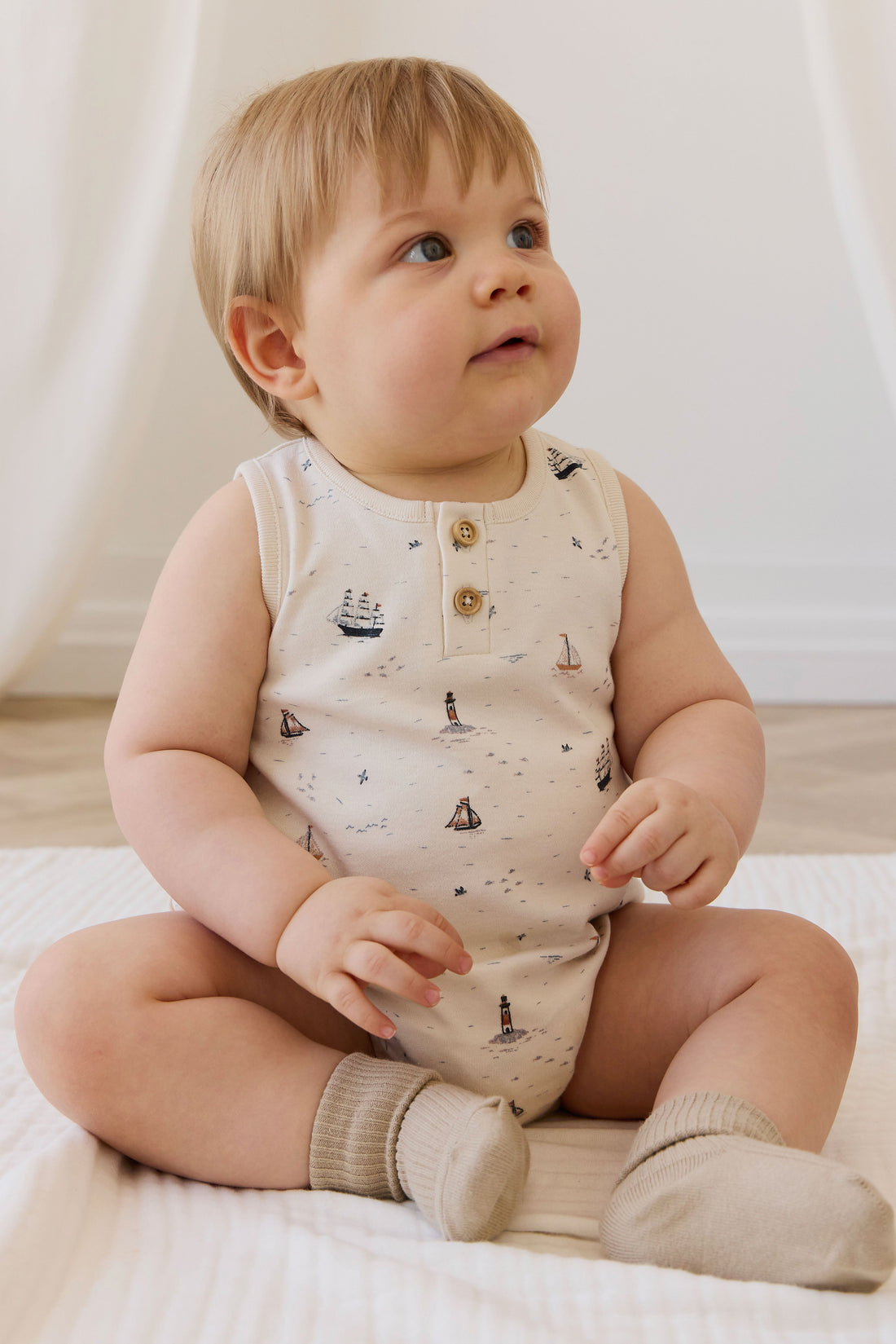 Organic Cotton Archie Playsuit-Sailing Day Childrens Playsuit from Jamie Kay USA