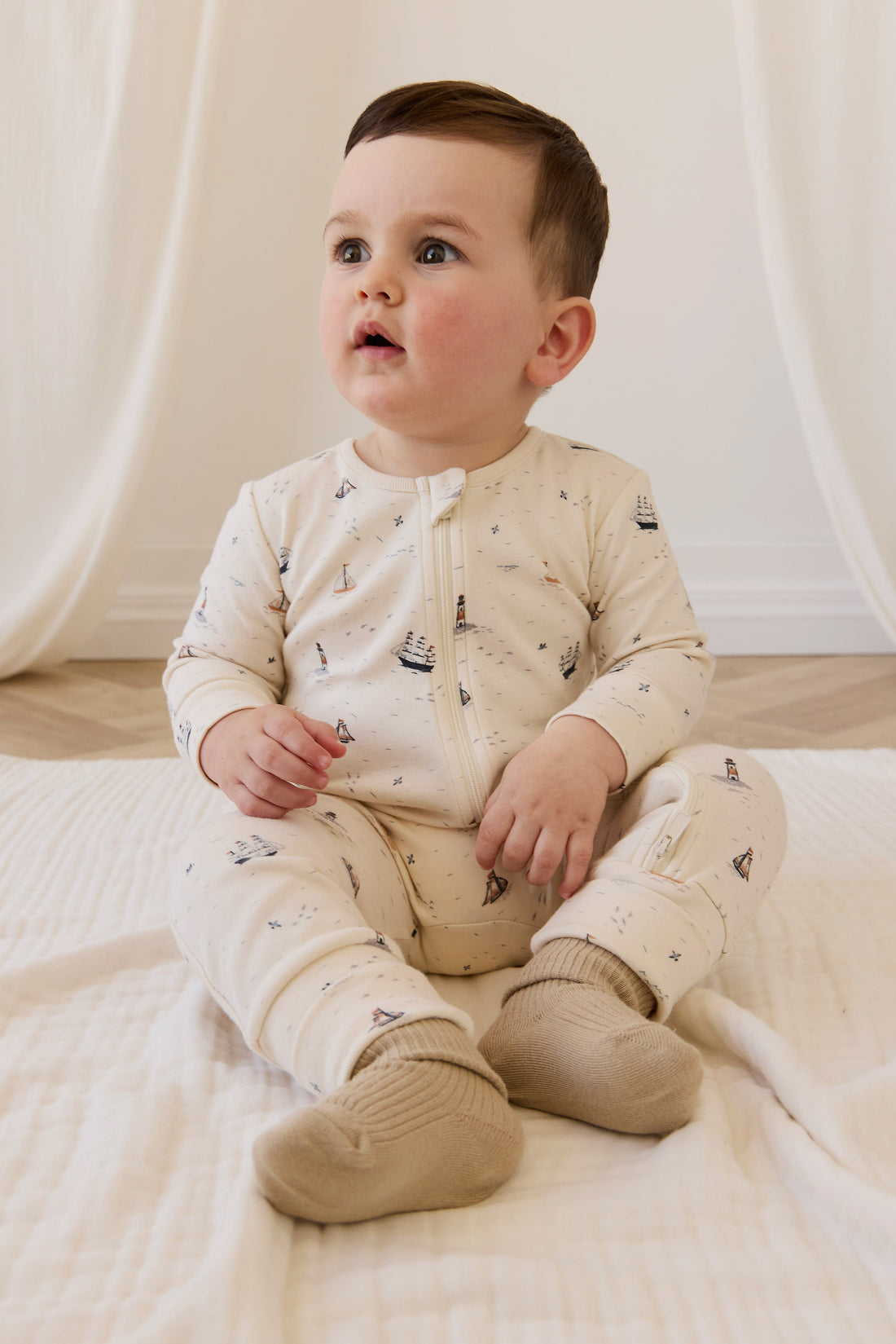 Organic Cotton Reese Zip Onepiece-Sailing Day Childrens Onepiece from Jamie Kay USA