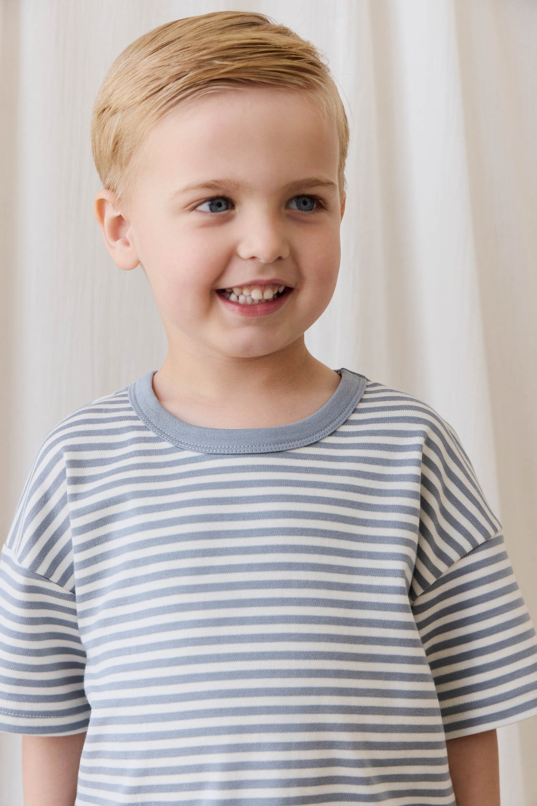 Pima Cotton Wesley Tee-Narrow Stripe Dawn / Cloud Childrens Top from Jamie Kay USA