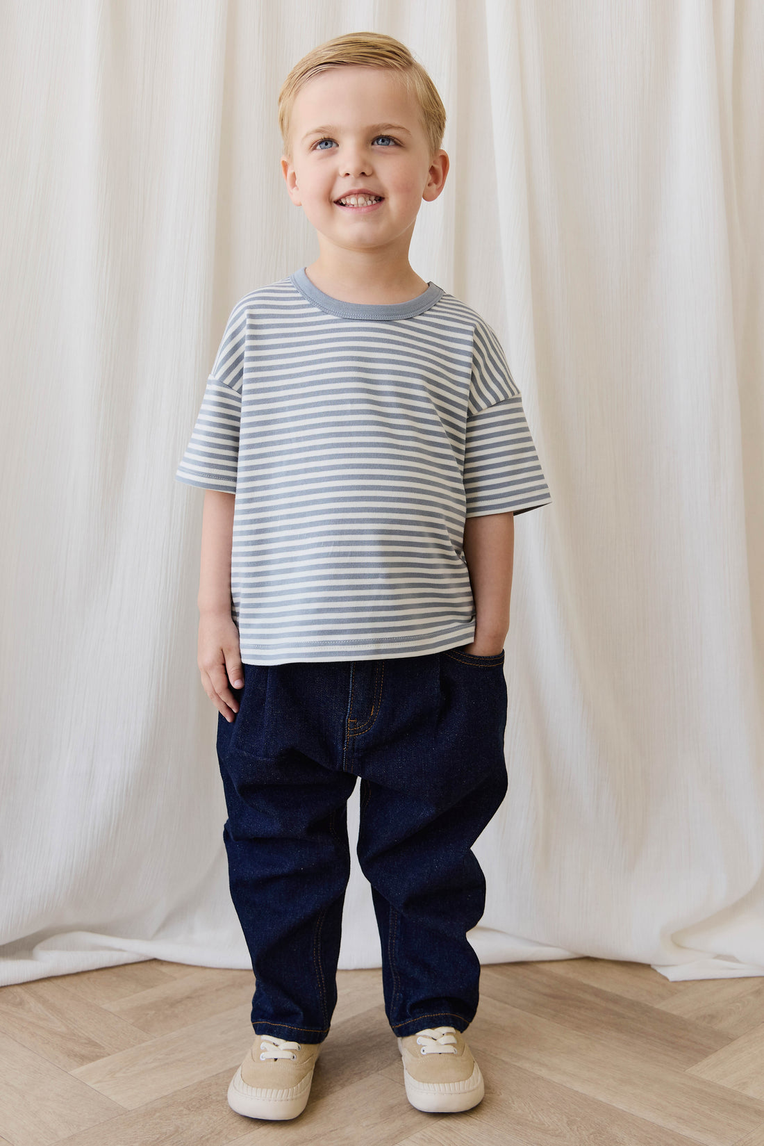 Pima Cotton Wesley Tee-Narrow Stripe Dawn / Cloud Childrens Top from Jamie Kay USA