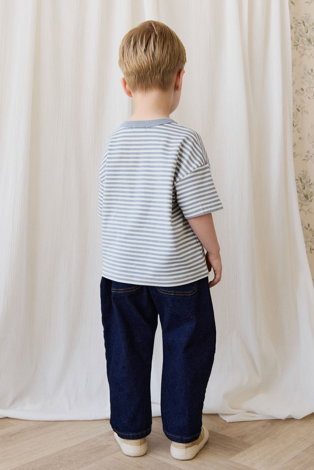 Pima Cotton Wesley Tee-Narrow Stripe Dawn / Cloud Childrens Top from Jamie Kay USA