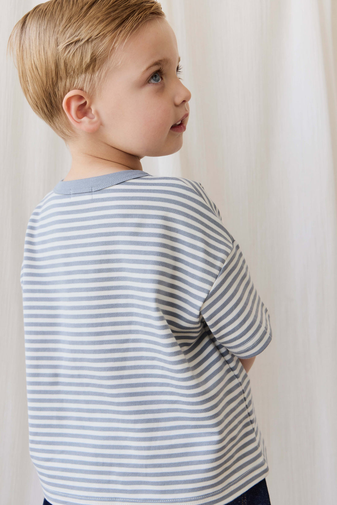 Pima Cotton Wesley Tee-Narrow Stripe Dawn / Cloud Childrens Top from Jamie Kay USA