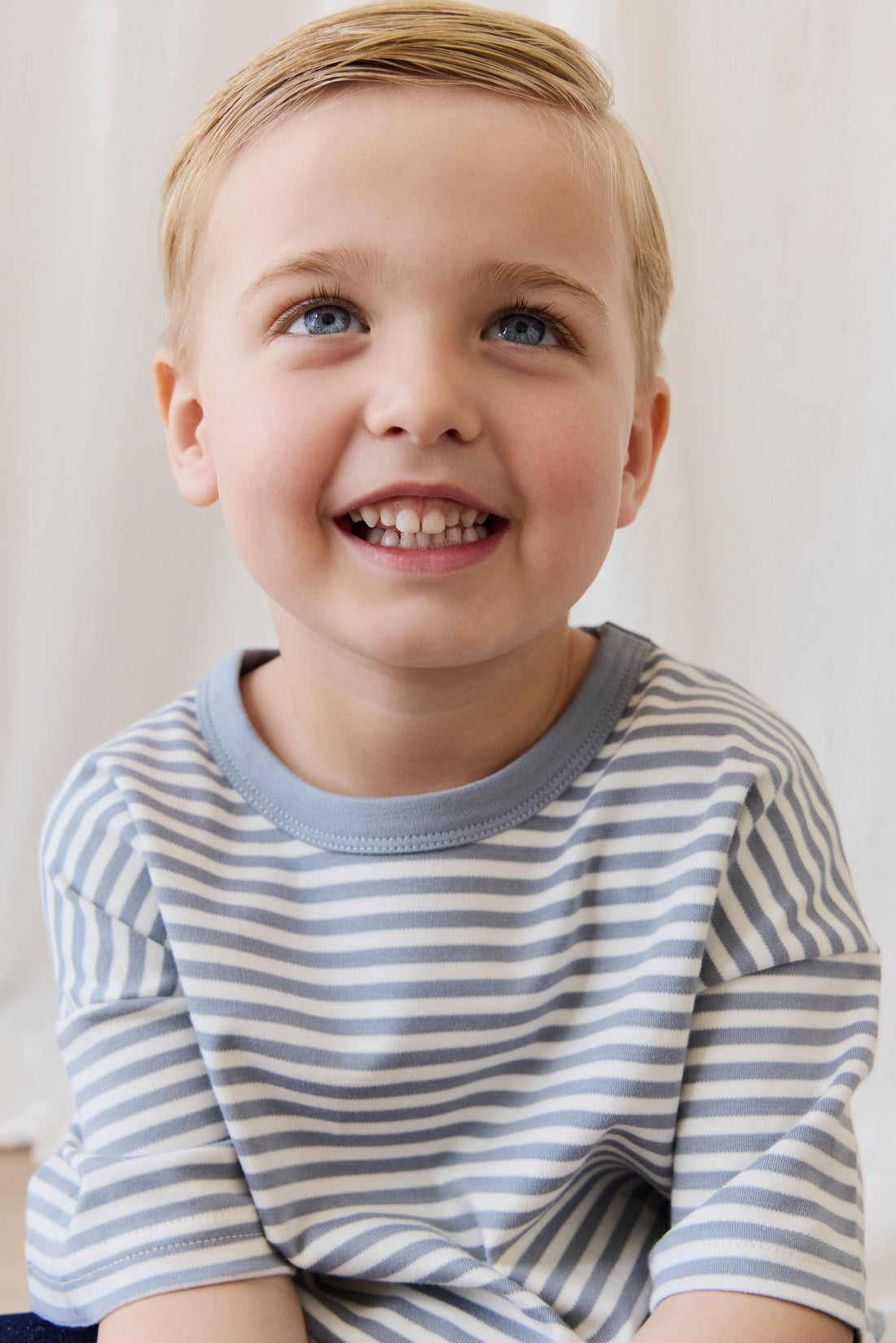 Pima Cotton Wesley Tee-Narrow Stripe Dawn / Cloud Childrens Top from Jamie Kay USA