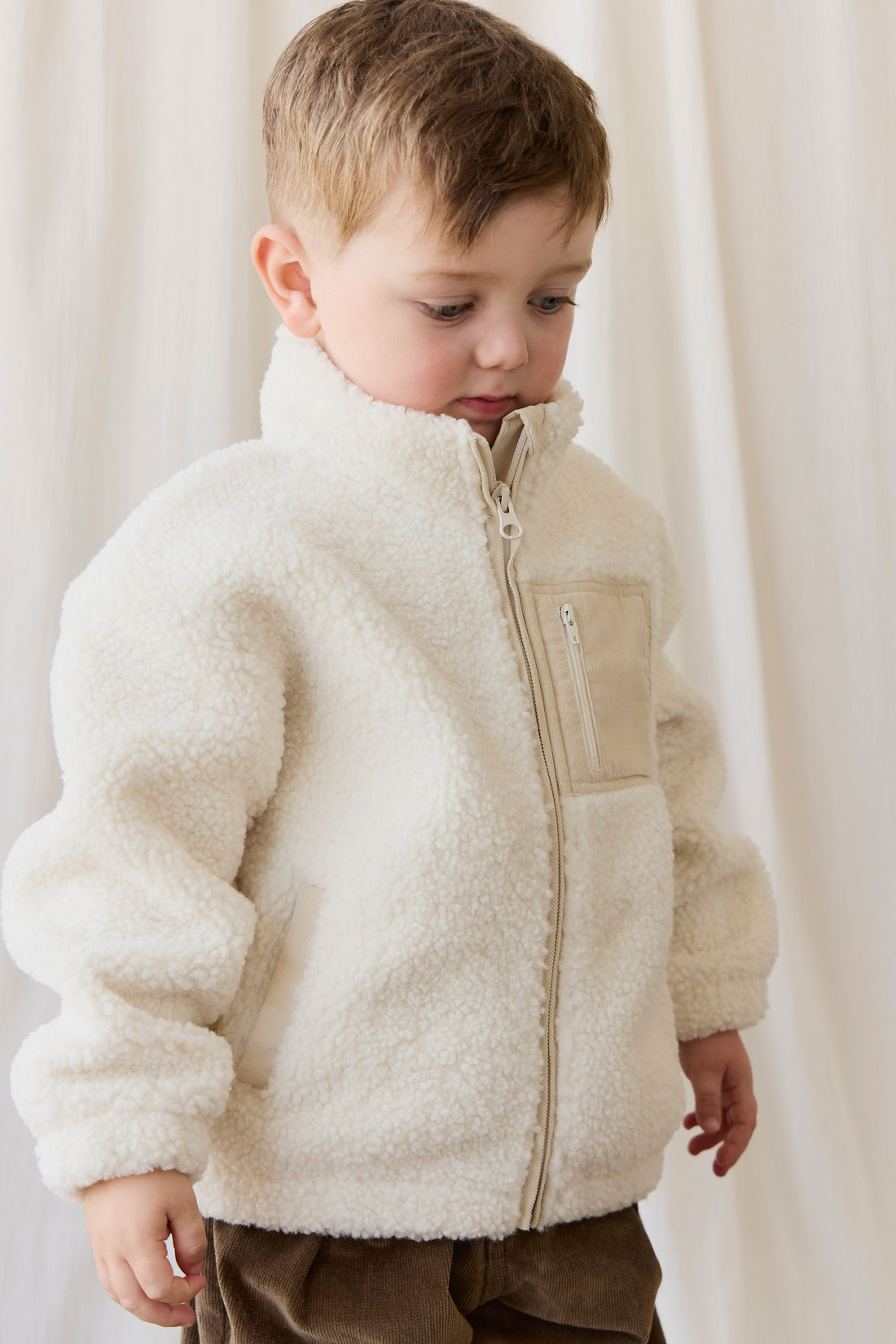 Ezra Sherpa Jacket-Natural Childrens Jacket from Jamie Kay USA