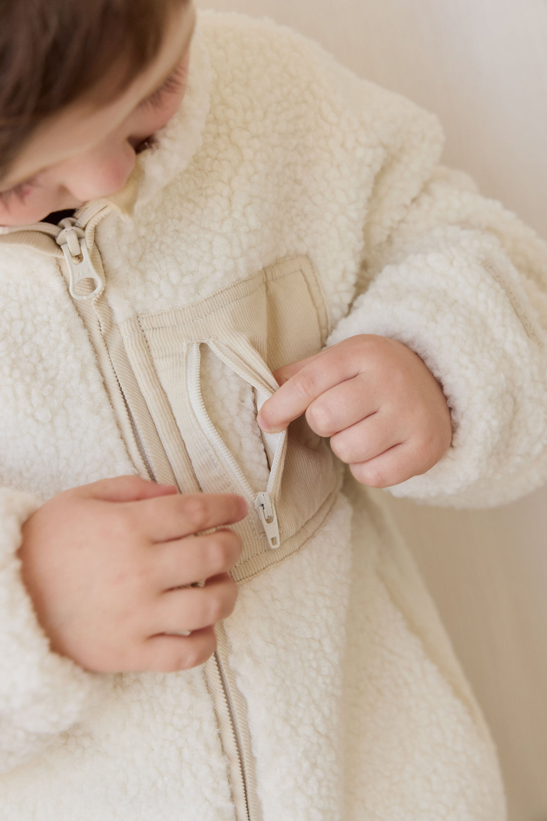 Ezra Sherpa Jacket-Natural Childrens Jacket from Jamie Kay USA