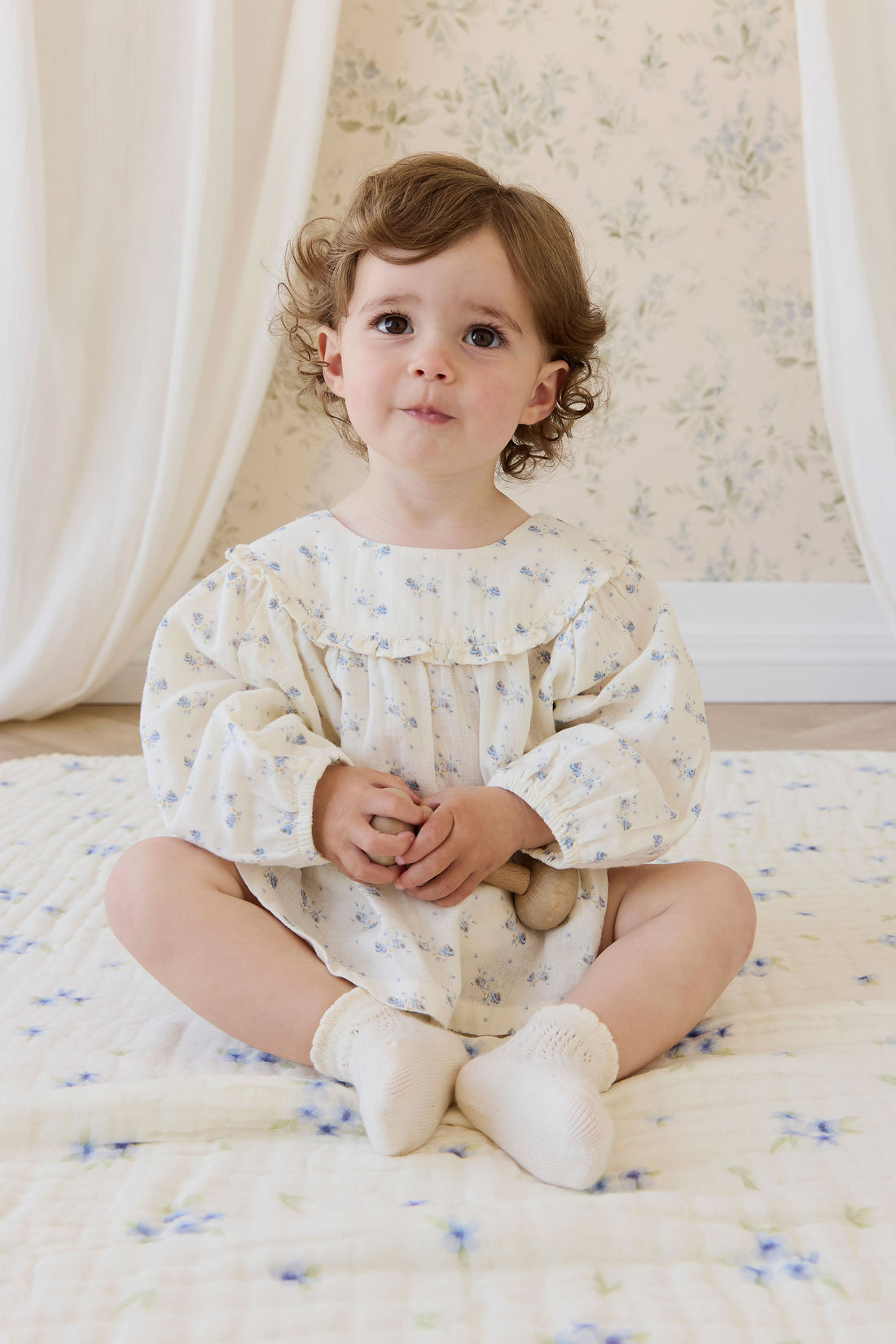 Organic Cotton Muslin Amira Blouse-Molly Blue Childrens Top from Jamie Kay USA