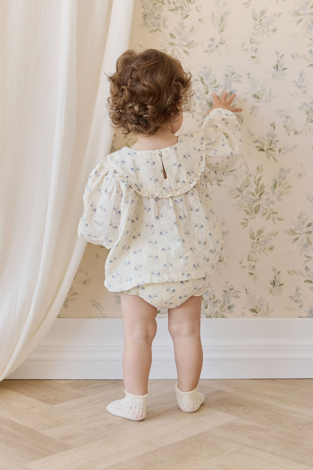 Organic Cotton Muslin Frill Bloomer-Molly Blue Childrens Bloomer from Jamie Kay USA