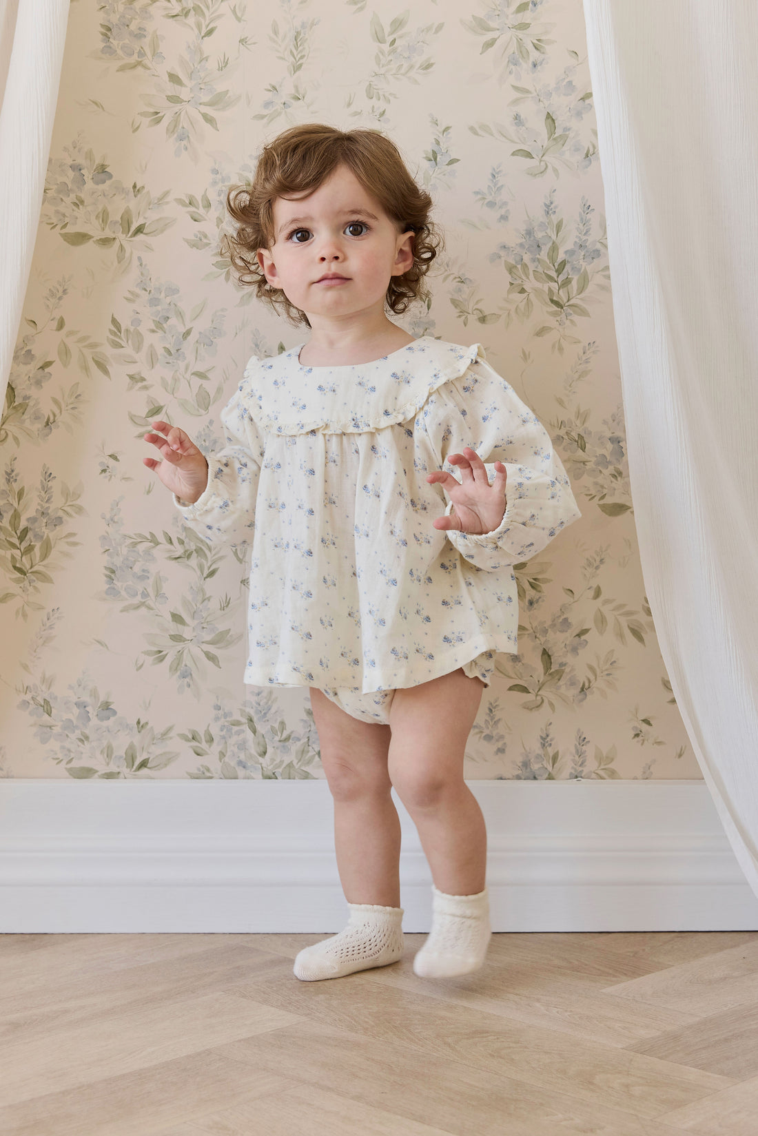 Organic Cotton Muslin Amira Blouse-Molly Blue Childrens Top from Jamie Kay USA