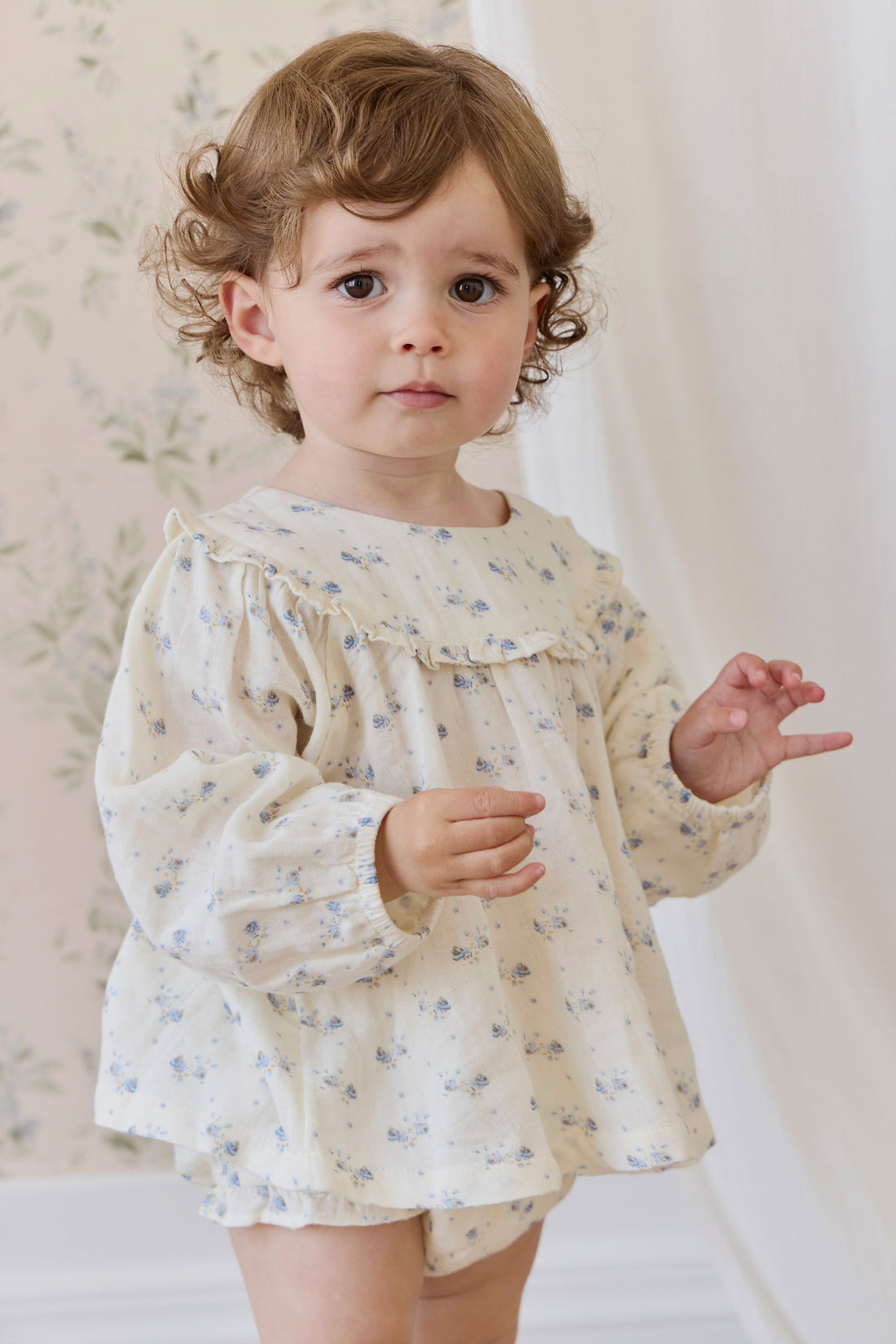 Organic Cotton Muslin Amira Blouse-Molly Blue Childrens Top from Jamie Kay USA