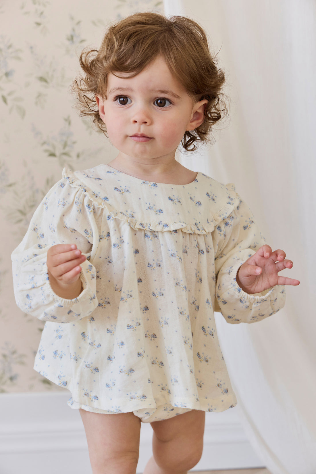 Organic Cotton Muslin Amira Blouse-Molly Blue Childrens Top from Jamie Kay USA