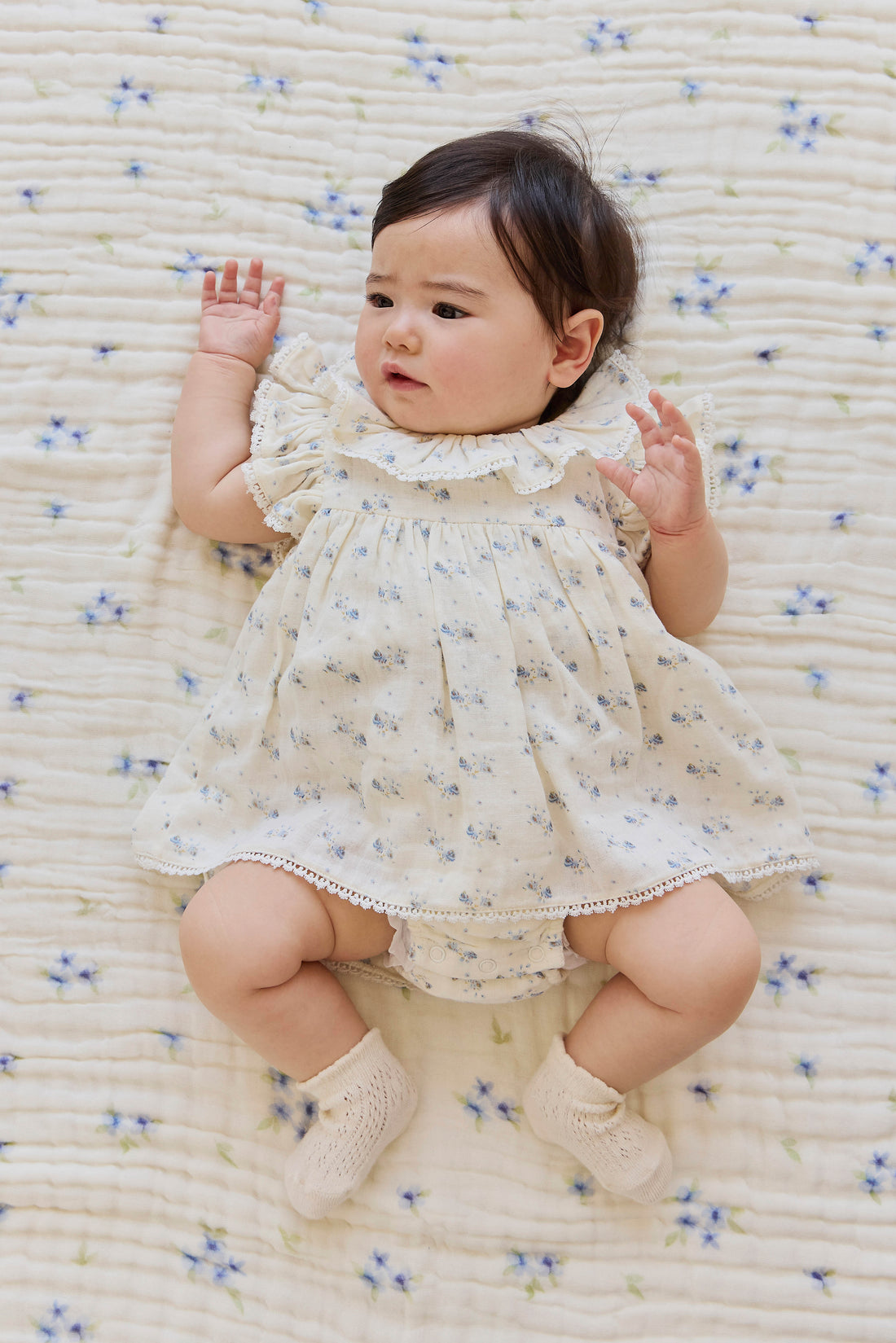 Organic Cotton Muslin Frannie Playsuit-Molly Blue Childrens Onepiece from Jamie Kay USA