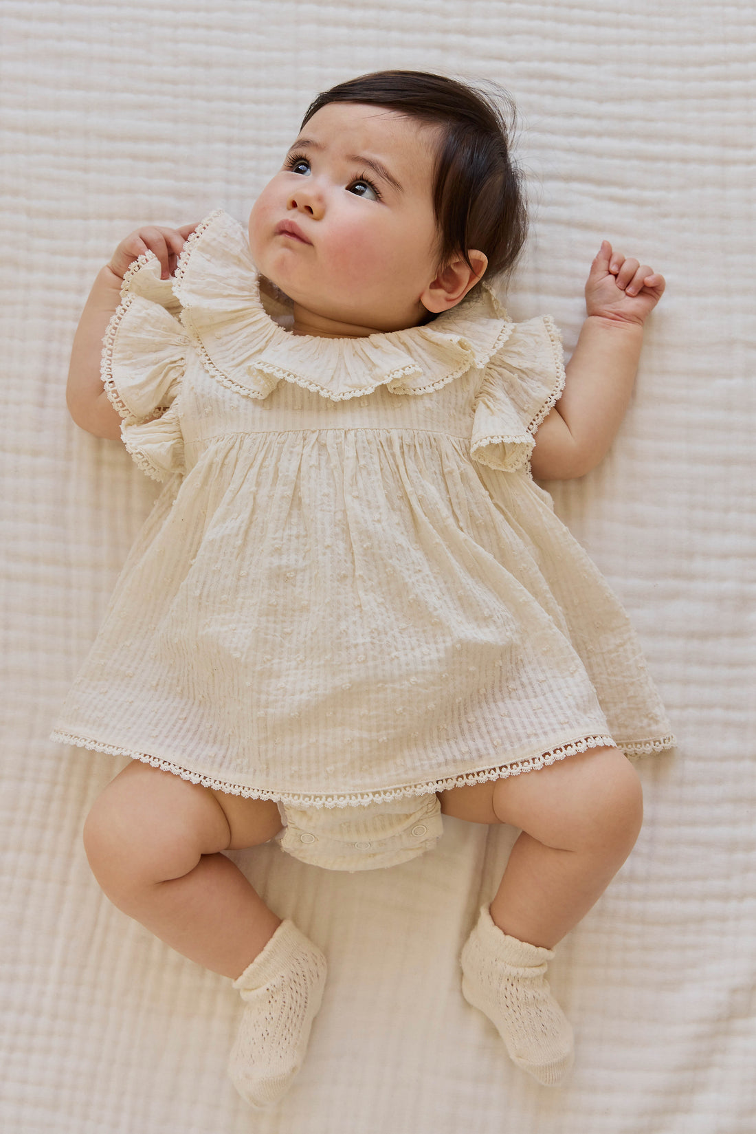 Organic Cotton Frannie Playsuit-Parchment Childrens Playsuit from Jamie Kay USA