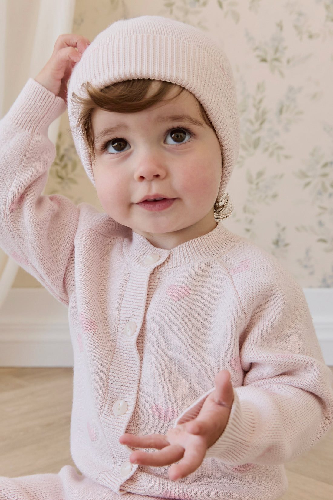 Kate Cardigan-Kate Heart Jacquard Cotton Candy Childrens Cardigan from Jamie Kay USA