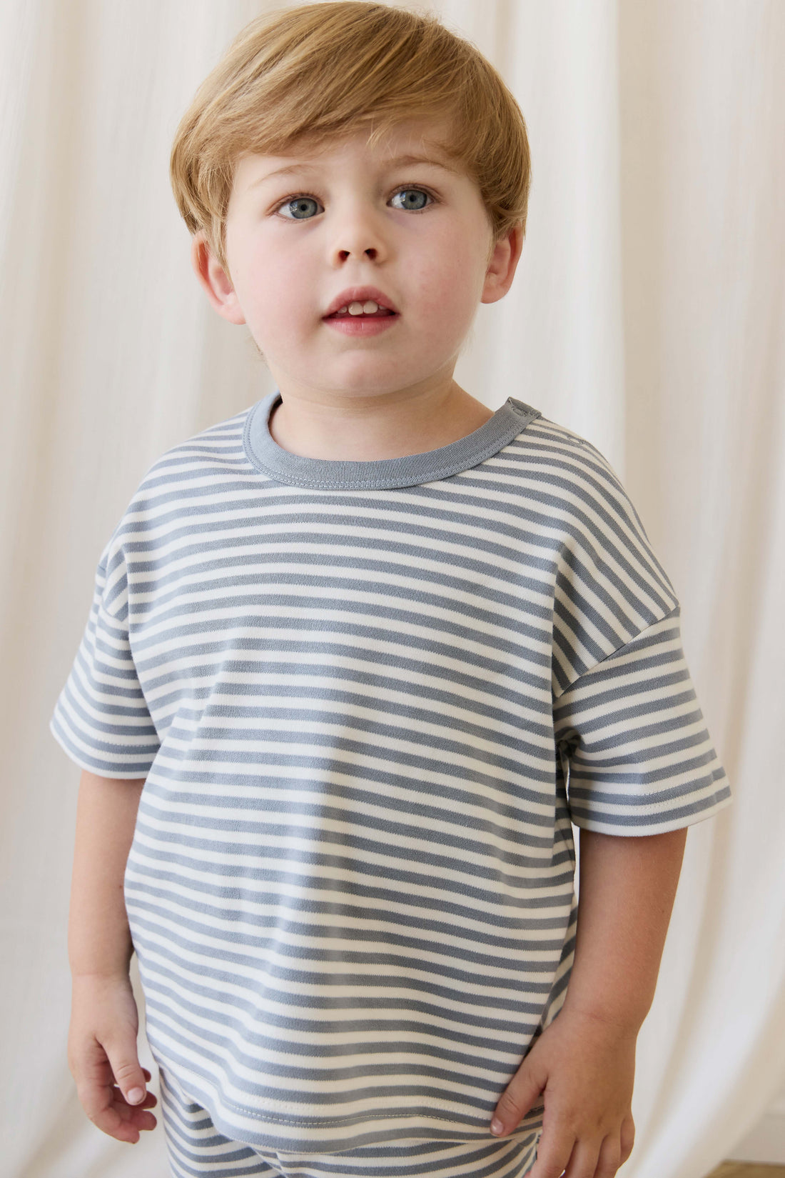 Pima Cotton Wesley Tee-Narrow Stripe Dawn / Cloud Childrens Top from Jamie Kay USA