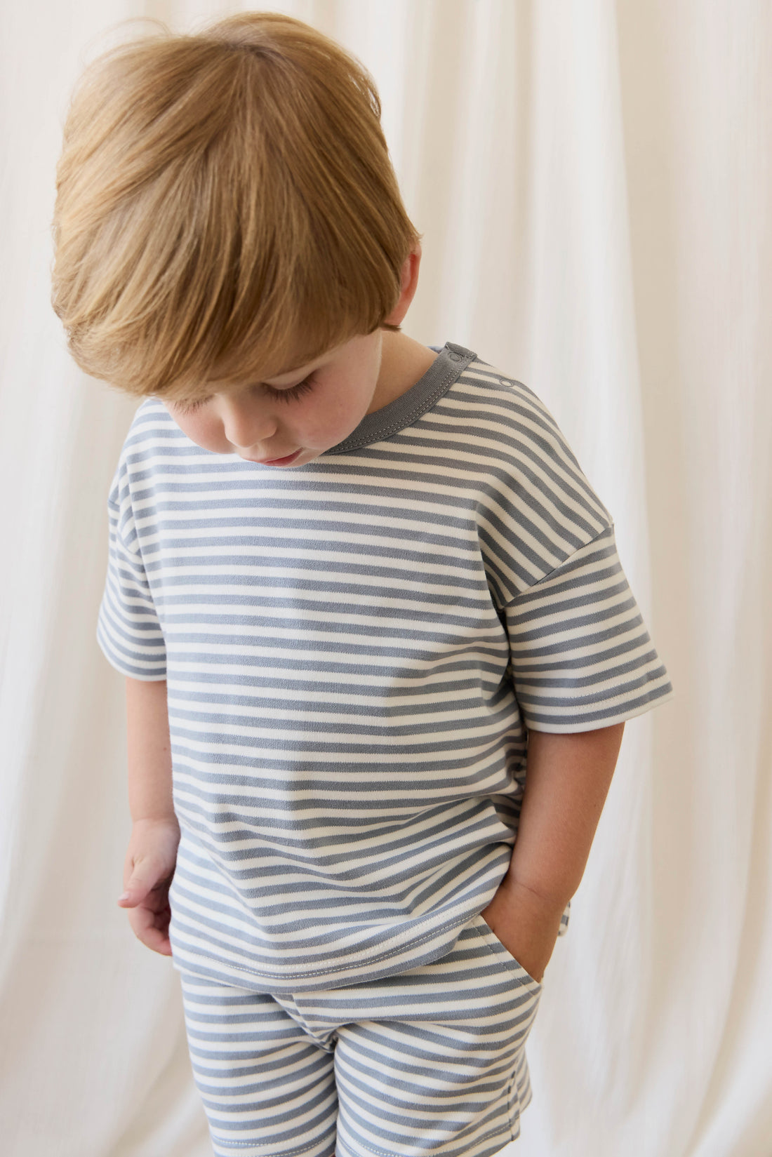 Pima Cotton Wesley Tee-Narrow Stripe Dawn / Cloud Childrens Top from Jamie Kay USA