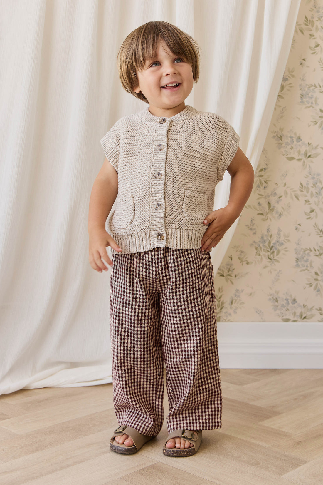 Organic Cotton Kenji Pant-Cinnamon Gingham Childrens Pant from Jamie Kay USA