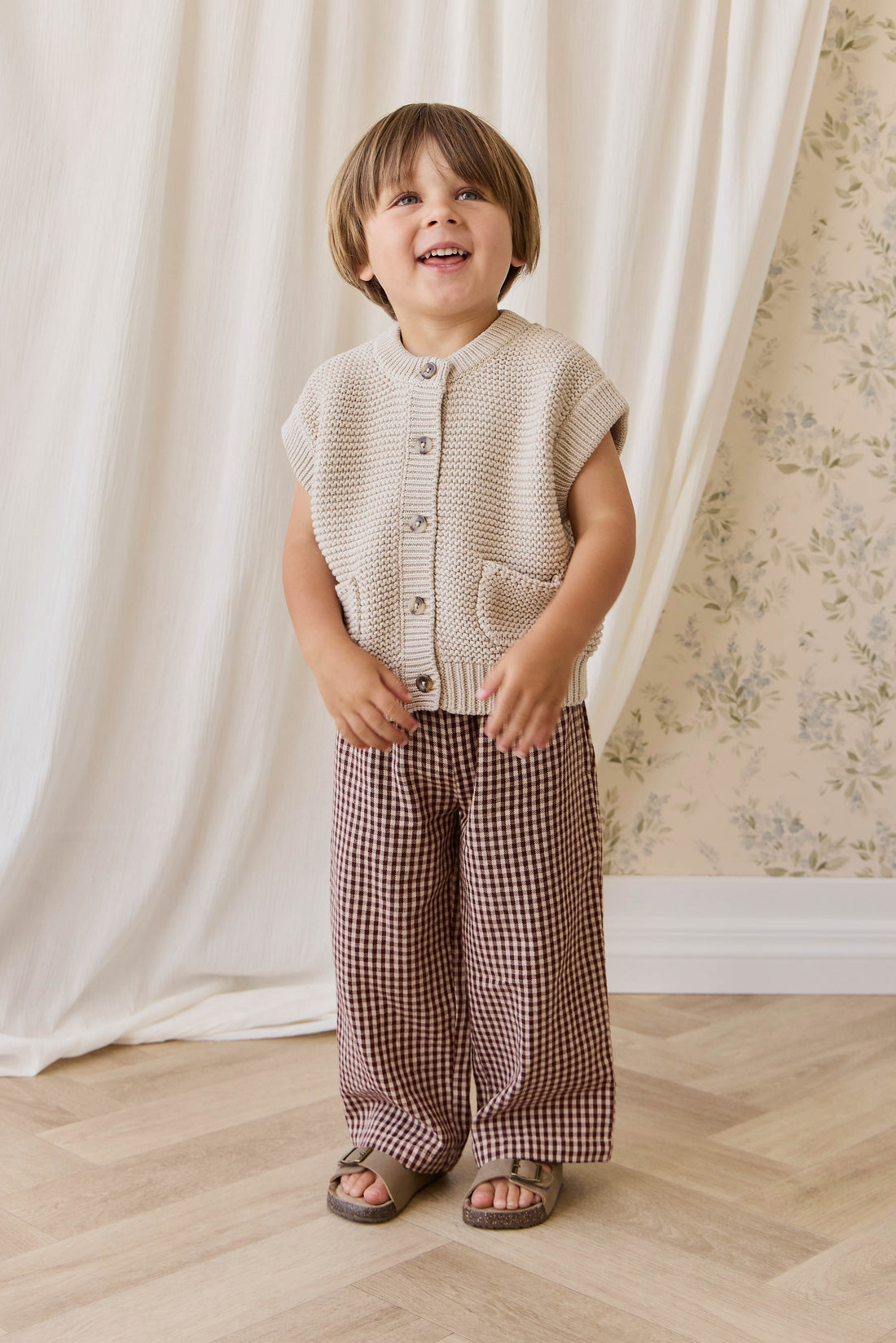 Organic Cotton Kenji Pant-Cinnamon Gingham Childrens Pant from Jamie Kay USA