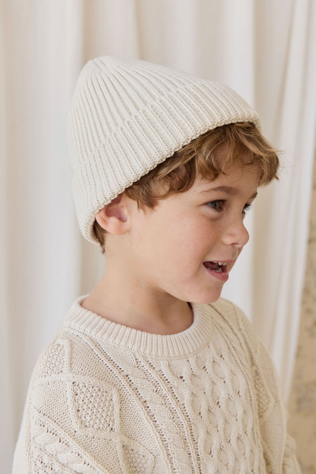 Leon Knitted Beanie-Vanilla Childrens Beanie from Jamie Kay USA