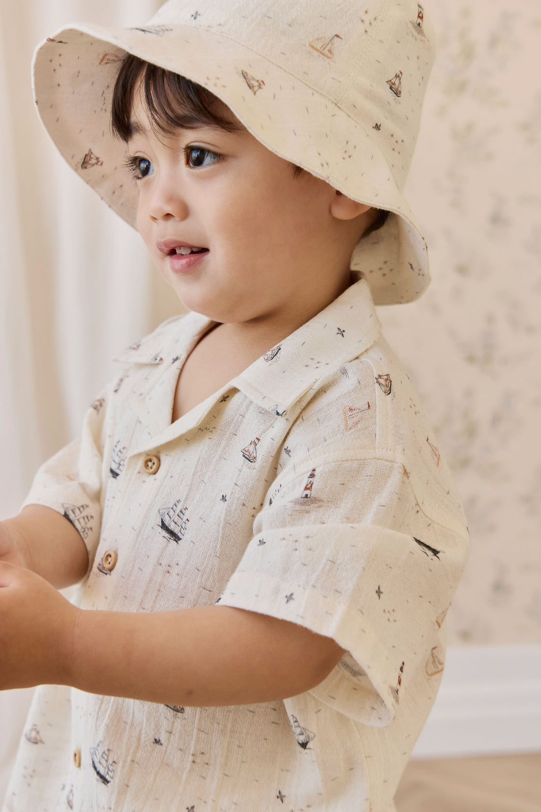 Organic Cotton Woven Bucket Hat-Sailing Day Childrens Hat from Jamie Kay USA