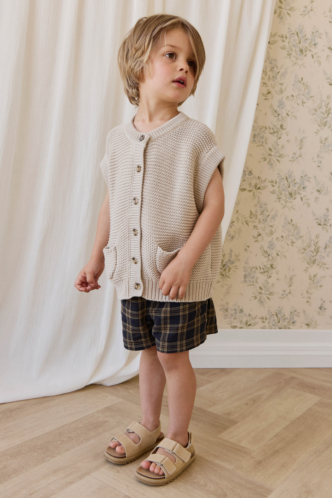 Organic Cotton Louis Short-Woodland Check Childrens Shorts from Jamie Kay USA