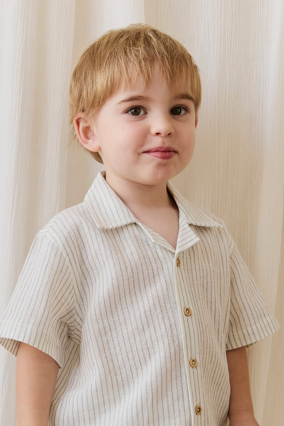 Organic Cotton Silas Shirt-Mini Pinstripe Parchment / Dawn Childrens Top from Jamie Kay USA