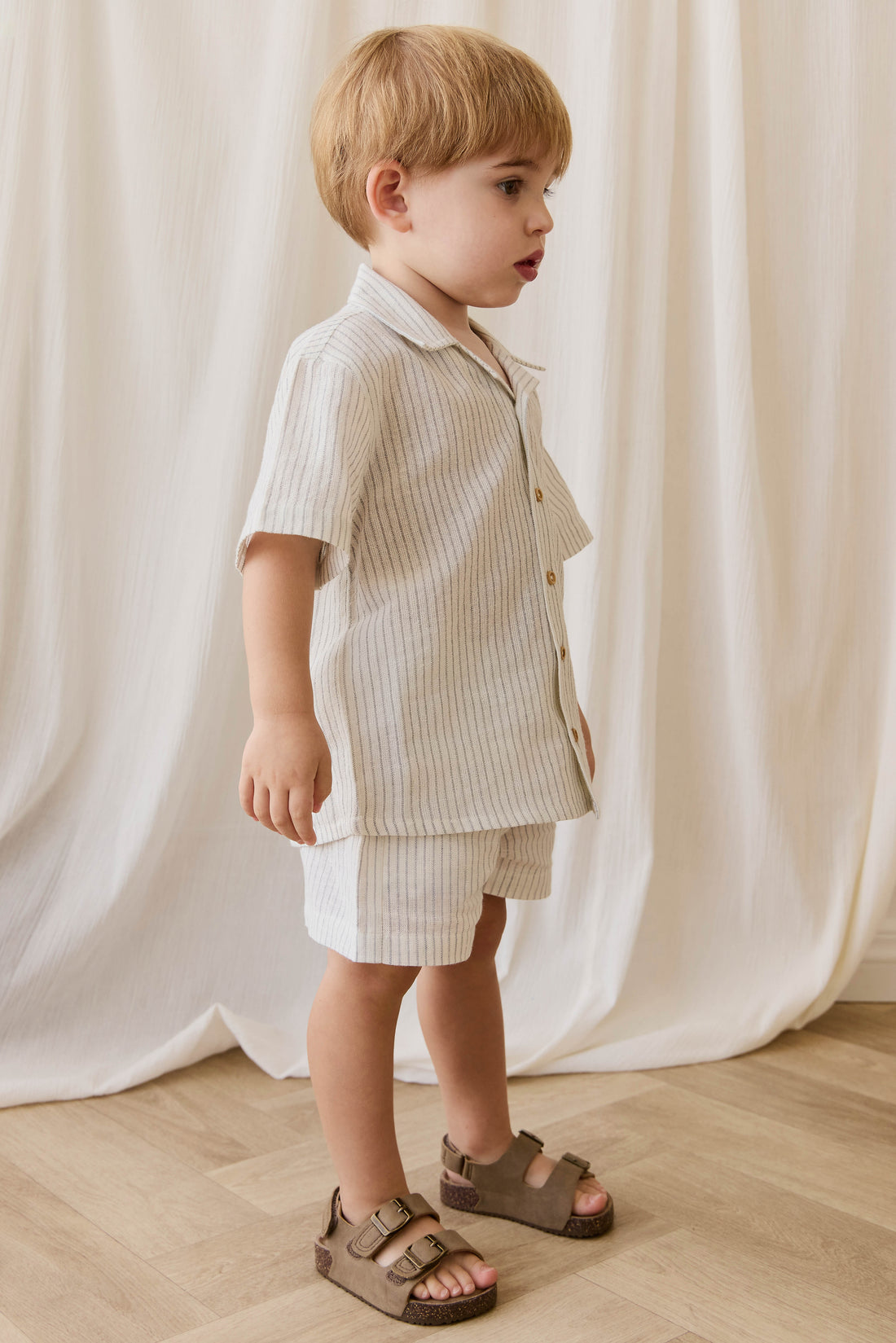 Organic Cotton Silas Shirt-Mini Pinstripe Parchment / Dawn Childrens Top from Jamie Kay USA