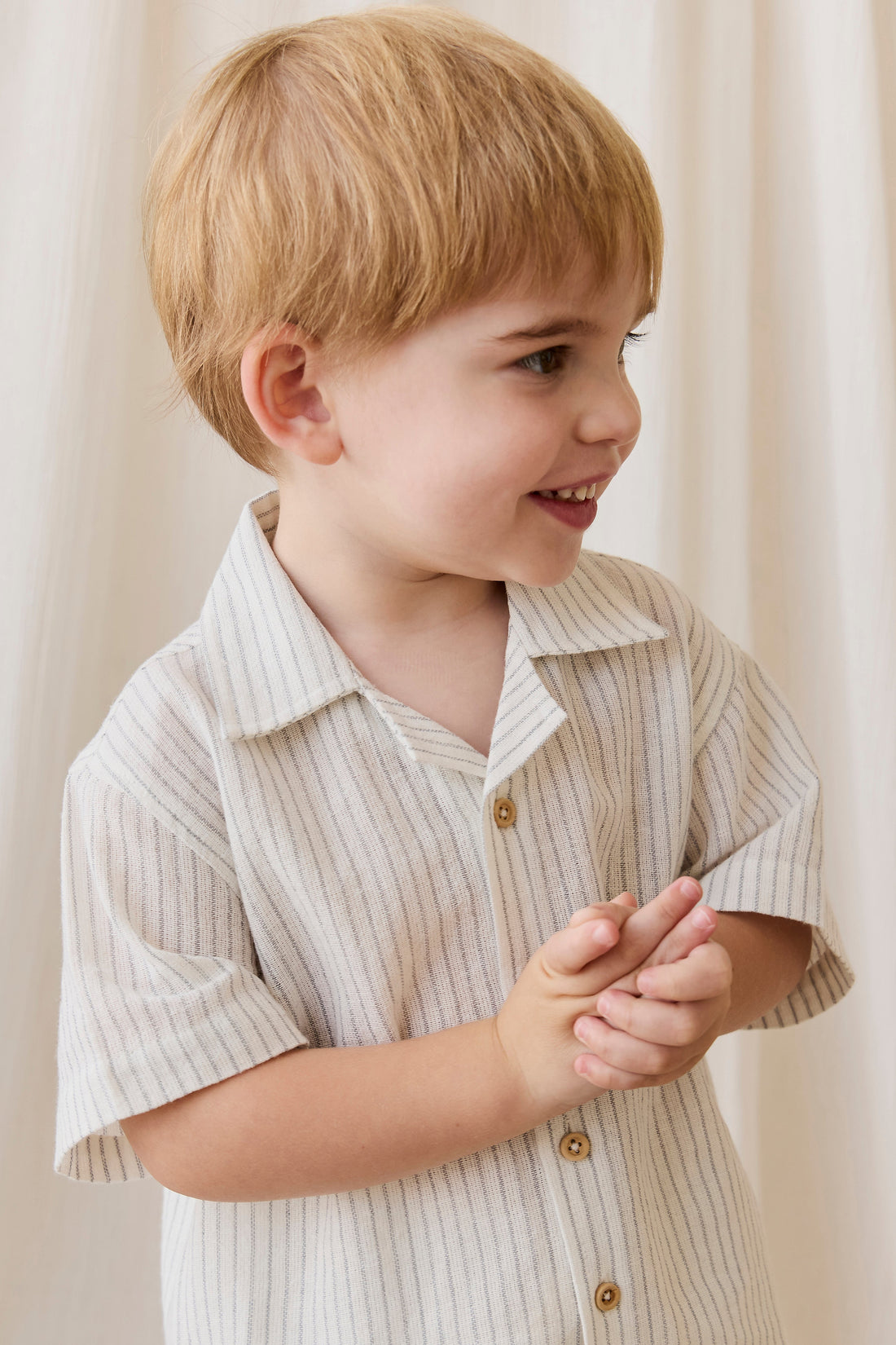 Organic Cotton Silas Shirt-Mini Pinstripe Parchment / Dawn Childrens Top from Jamie Kay USA