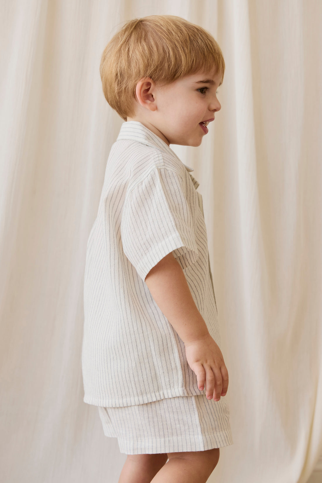 Organic Cotton Louis Short-Mini Pinstripe Parchment / Dawn Childrens short from Jamie Kay USA
