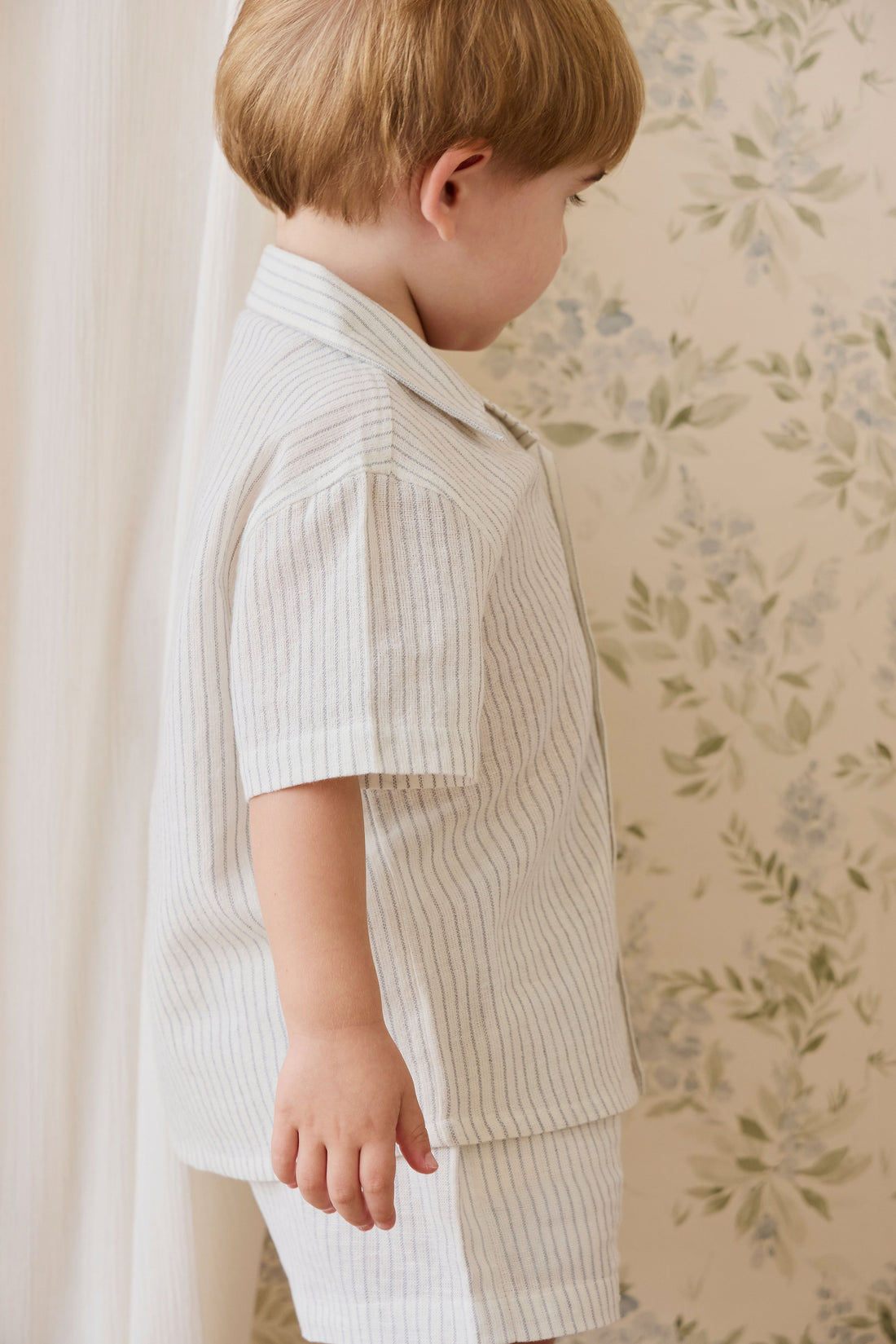 Organic Cotton Louis Short-Mini Pinstripe Parchment / Dawn Childrens short from Jamie Kay USA