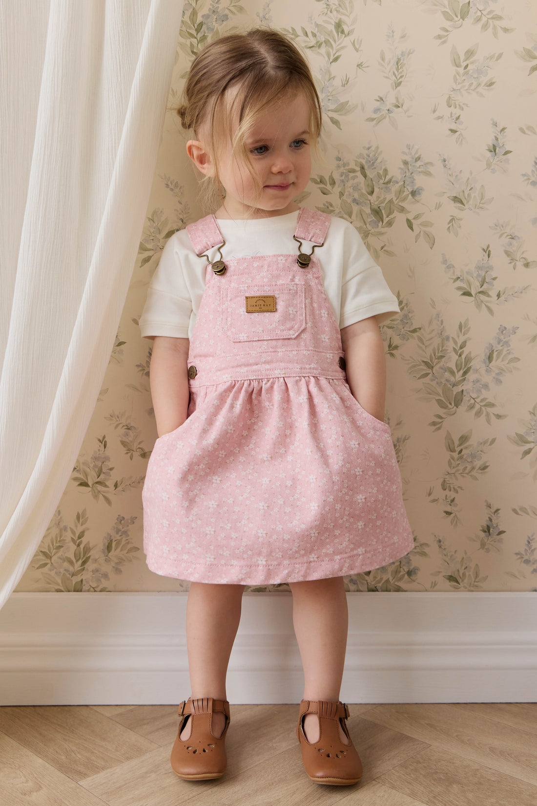 Norah Overall Dress-Paula Powder Childrens Dress from Jamie Kay USA